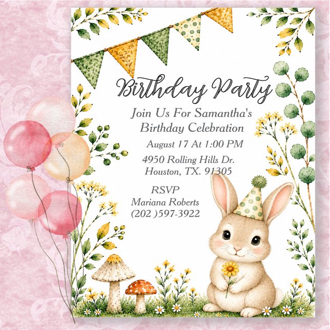 Invitación Cumpleaños de animal de conejo género neutral (Subido por el creador)