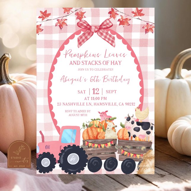 Invitación Cumpleaños de animal de granja otoño rosa  (Subido por el creador)