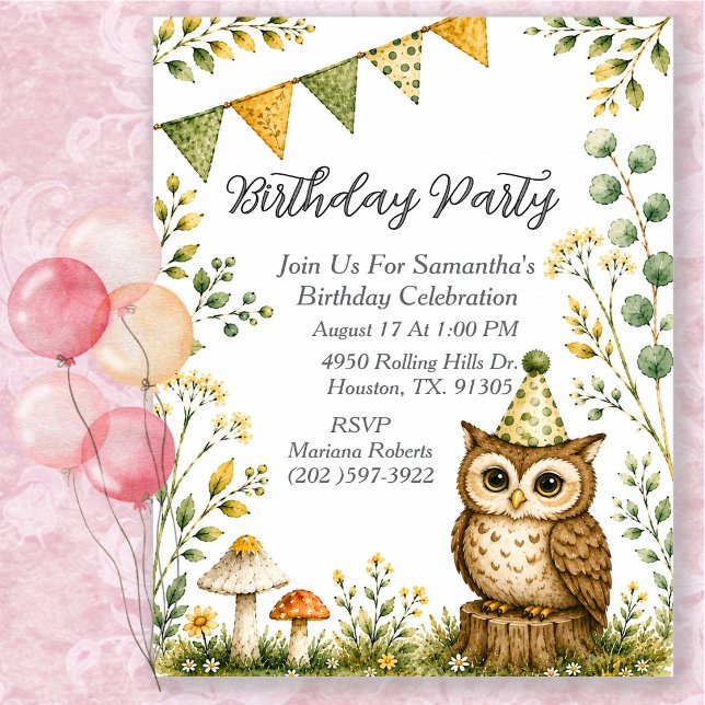 Invitación Cumpleaños de animal de lechuza género neutral (Subido por el creador)