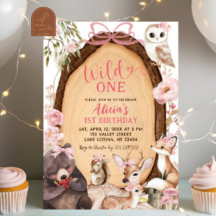 Invitación Cumpleaños de animal del bosque rosa