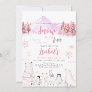 Invitación Cumpleaños de Animales Árticos Rosados