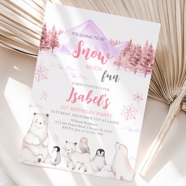 Invitación Cumpleaños de Animales Árticos Rosados (Subido por el creador)