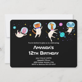 Invitación Cumpleaños de animales astronautas lindos flotando