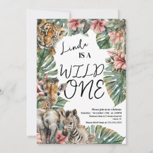 Invitación Cumpleaños de animales bebé Safari acuarela Wild O