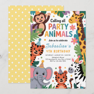 Invitación Cumpleaños de Animales de Fiesta en la Jungla