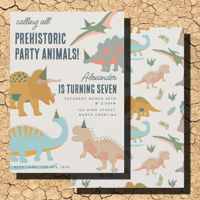 Invitación Cumpleaños de Animales de Fiesta Prehistóricos Boh (Dinosaurs Boho Prehistoric Party Animals Birthday Invitation)
