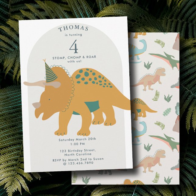 Invitación Cumpleaños de Animales de Fiesta Prehistóricos Boh (Dinosaurs Boho Prehistoric Party Animals Birthday Invitation)