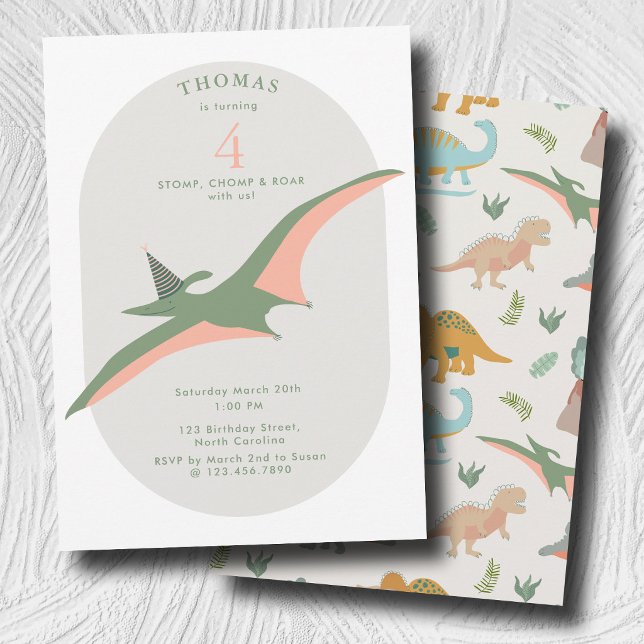 Invitación Cumpleaños de Animales de Fiesta Prehistóricos Boh (Dinosaurs Boho Prehistoric Party Animals Birthday Invitation)