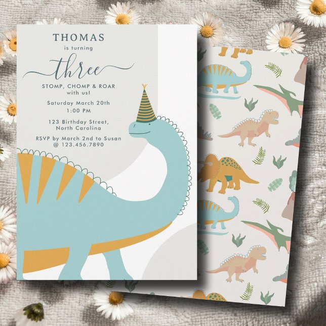 Invitación Cumpleaños de Animales de Fiesta Prehistóricos Boh (Dinosaurs Boho Prehistoric Party Animals Birthday Invitation)