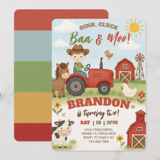 Invitación Cumpleaños de animales de granja editables