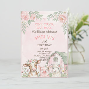 Invitación Cumpleaños de animales de granja lindos Oink Baa Q
