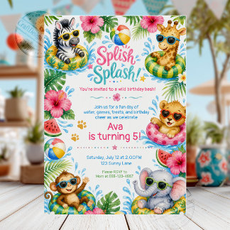 Invitación Cumpleaños de Animales de la Jungla Divertidos en 