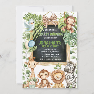 Invitación Cumpleaños de animales de la jungla Safari con veg