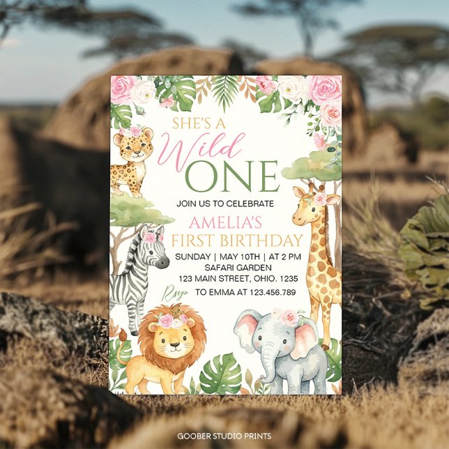 Invitación Cumpleaños de animales de la jungla Wild One con f (Subido por el creador)