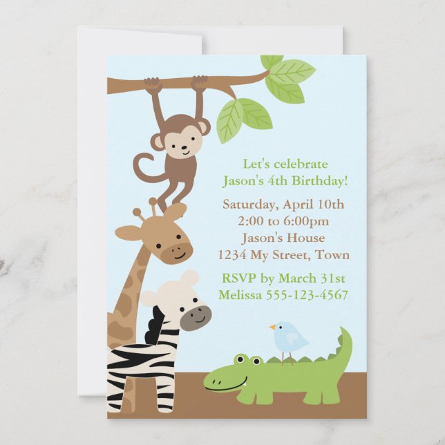 Invitación Cumpleaños de animales de la selva (Anverso)