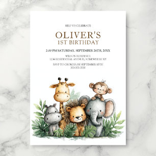 Invitación Cumpleaños de Animales de Safari Tropical 1er