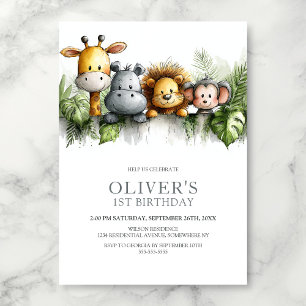 Invitación Cumpleaños de Animales de Safari Tropical 1er