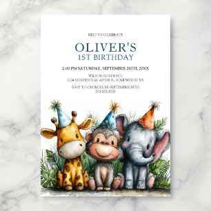 Invitación Cumpleaños de Animales de Safari Tropical 1er Año