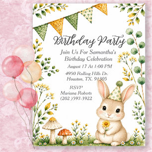 Invitación Cumpleaños de Animales del Bosque de Conejitos