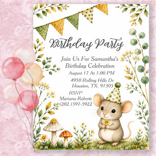 Invitación Cumpleaños de Animales del Bosque del Ratón