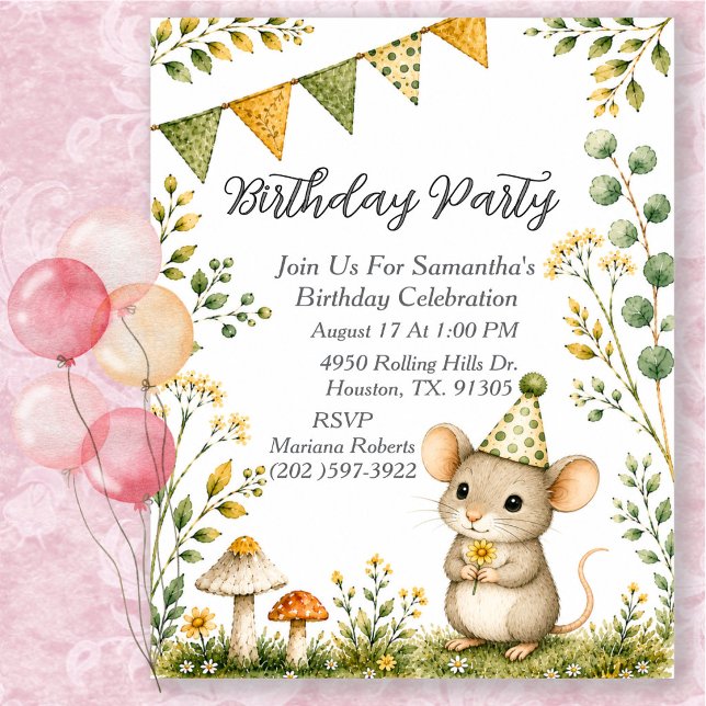 Invitación Cumpleaños de Animales del Bosque del Ratón (Subido por el creador)