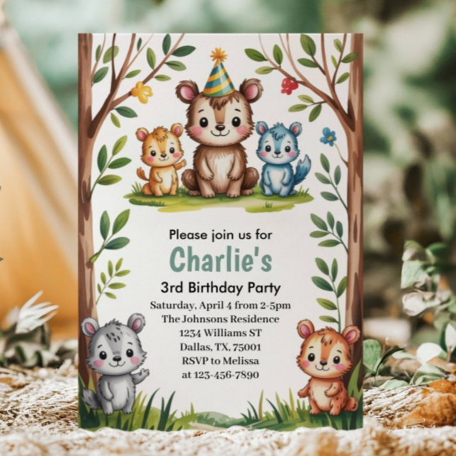 Invitación Cumpleaños de animales del bosque en acuarela lind (Subido por el creador)