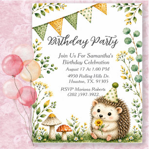 Invitación Cumpleaños de Animales del Bosque Erizo