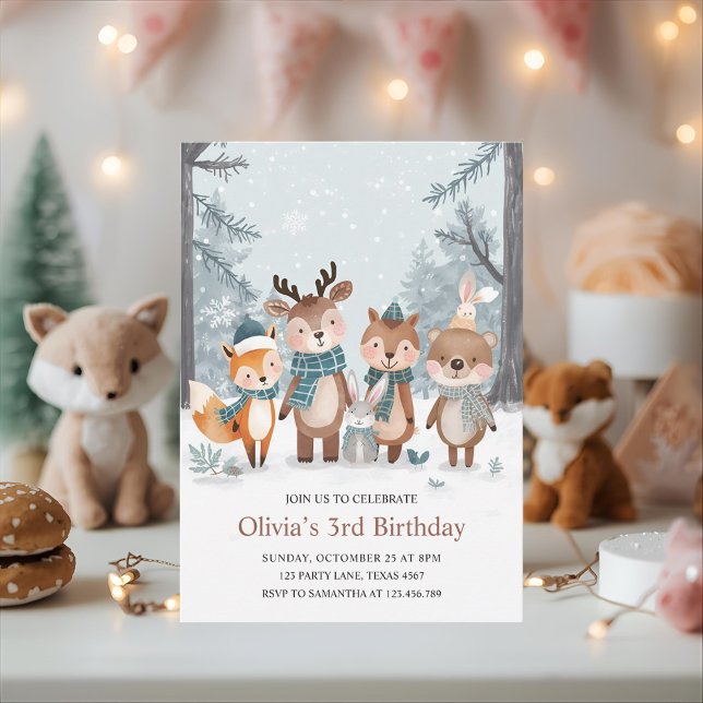 Invitación Cumpleaños de Animales del Bosque Invernal (Subido por el creador)