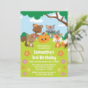 Invitación Cumpleaños de animales del bosque otoñal de niños
