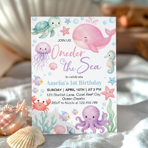 Invitación Cumpleaños de Animales del Océano Lindos Oneder Ba