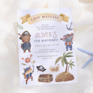 Invitación Cumpleaños de Animales Piratas