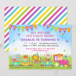 Invitación Cumpleaños de Animales Safari Choo Choo