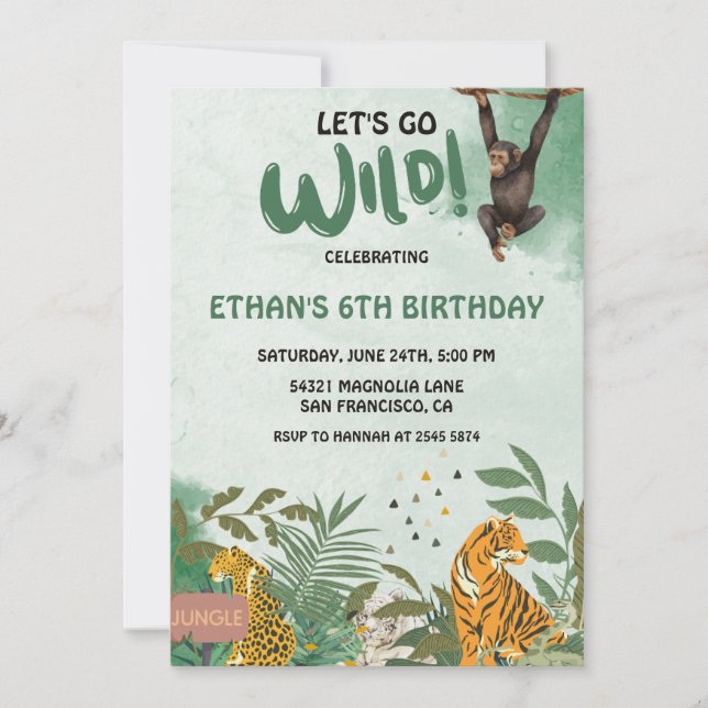 Invitación Cumpleaños de animales salvajes de la jungla (Anverso)