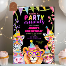 Cumpleaños de animales salvajes negros y coloridos