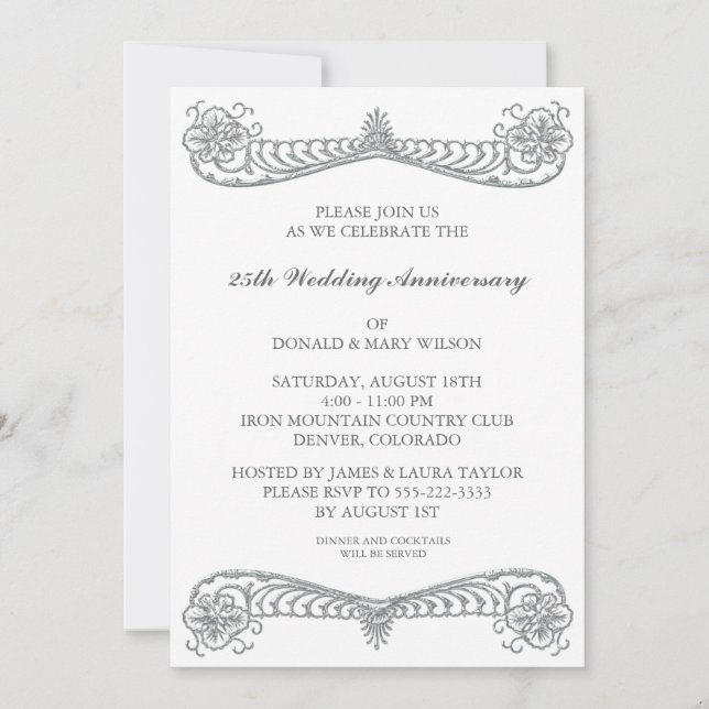 Invitación Cumpleaños de aniversario de plata número 25 de Pe (Anverso)