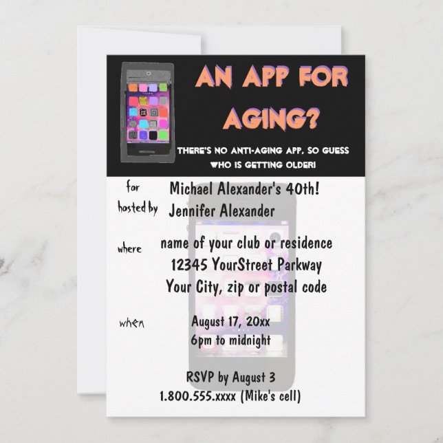 Invitación Cumpleaños de aplicación de teléfono antiedad (Anverso)