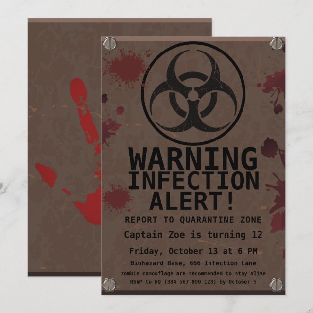 Invitación Cumpleaños de Apocalipsis Zombi | Biohazard de Hal (Anverso / Reverso)