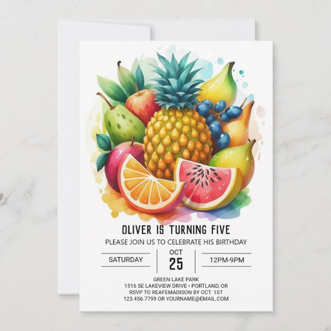 Invitación Cumpleaños de Apple editable para fruialidad (Anverso)