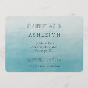 Invitación Cumpleaños de Aqua Bliss Watercolor Ombre