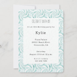 Invitación Cumpleaños de Aqua Mint White Swirls