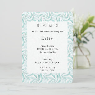 Invitación Cumpleaños de Aqua Mint White Swirls