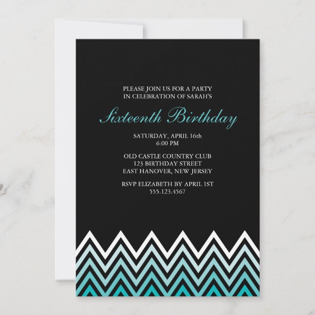 Invitación Cumpleaños de Aqua Ombre Chevrons (Anverso)
