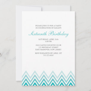 Invitación Cumpleaños de Aqua Ombre Chevrons