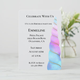 Invitación Cumpleaños de Aqua Pink Purple Unicornio