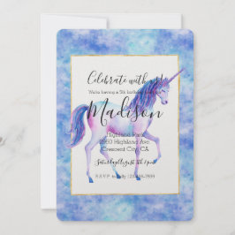 Invitación Cumpleaños de Aqua Purple White Unicornios