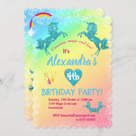 Invitación Cumpleaños de Aqua Purpurina Unicornios
