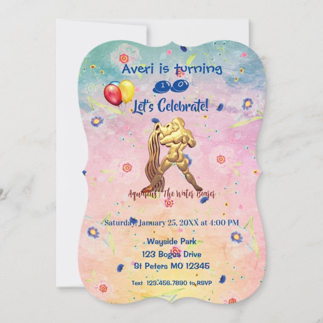 Invitación Cumpleaños de Aquarius (20 de enero - 18 de febrer (Anverso)