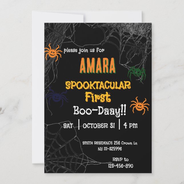 Invitación Cumpleaños de arañas de Halloween Halloween  (Anverso)
