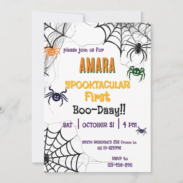 Invitación Cumpleaños de arañas de Halloween Halloween  (Anverso)
