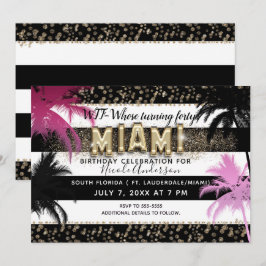 Invitación Cumpleaños de árboles de palma brillo glamour dora